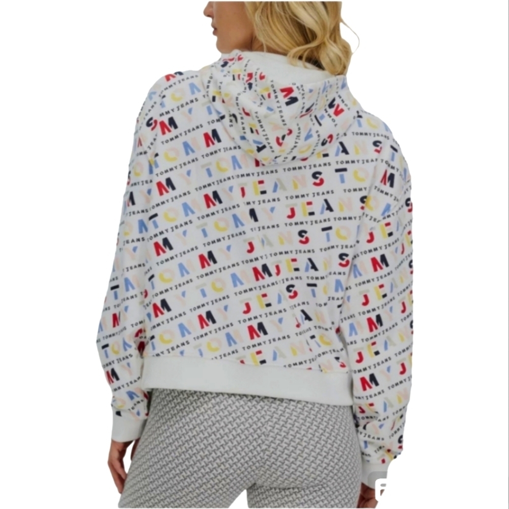 Tommy Jeans sweatshirt all over print hoodie Vintage sportswear/streetwear M